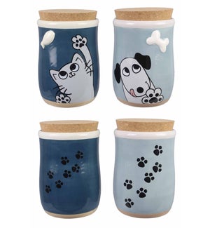 Ceramic Pet Treat Jar With Cork Top, 2 Assorted