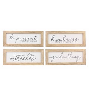 Wood Framed Printed Canvas Wall Sign, 4 Assorted