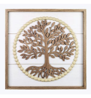 Wood Framed Tree of Life Wall Art with Blessing Bead Trim