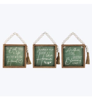 Wood Box Tabletop/Wall Sign with Blessing Bead Hanger, 3 Assorted
