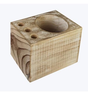 Wood White Washed Tabletop Pencil Holder
