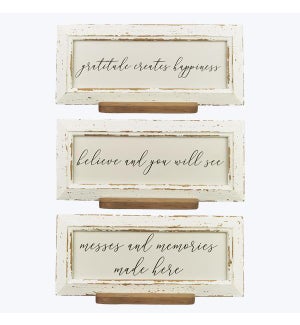 Distressed White Washed Wood Framed Tabletop, 3 Assorted