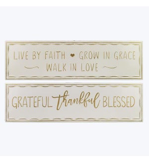 Punched Metal Wall Sign, 2 Assorted, Thankful, Live by Faith, Gold, White