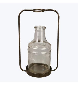 Glass Vase/Bottle in Metal Stand