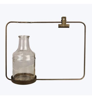 Glass Vase/Bottle in Metal Stand with Note/Photo Clip