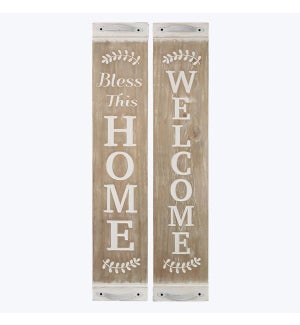White Washed Wood Vertical Signs, 2 Assorted