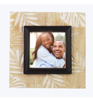 White Washed Wood Carved 4X4 Photo Frame