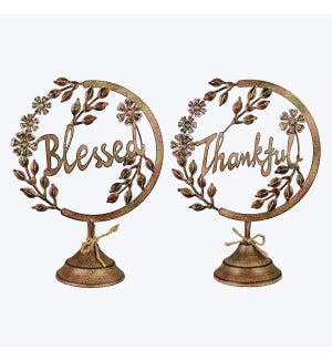 Metal Vintage Tabletop Sign, 2 Assorted  Thankful, Blessed
