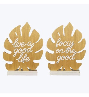 Wood/ Metal Tabletop Palm Leaf Decor with Typography