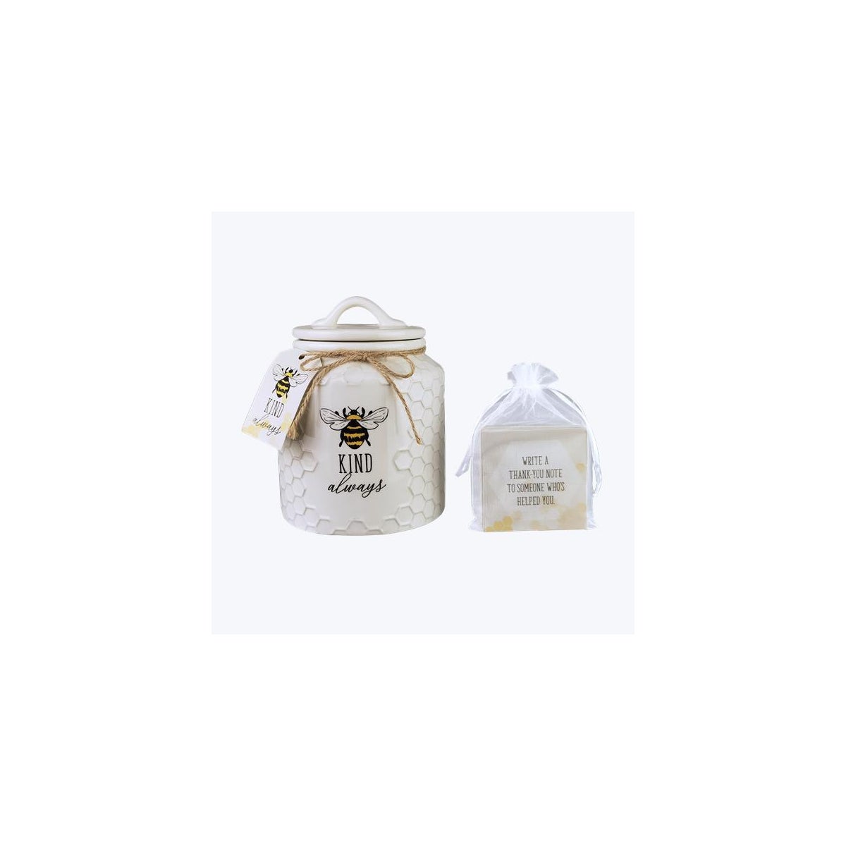 Bee Kind Always Ceramic kindness Jar, with 40 Cards in Organza Bag