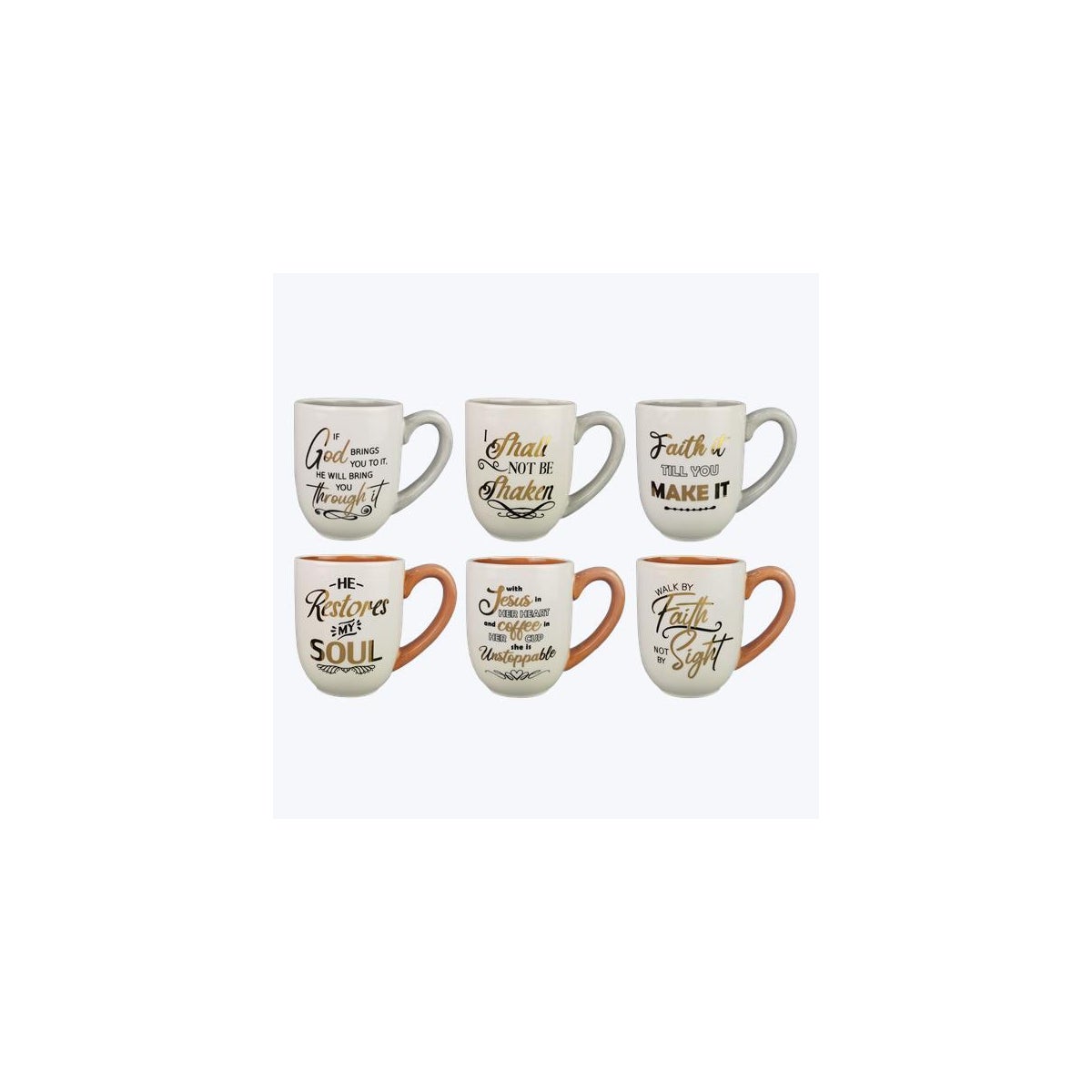Ceramic Golden Faith Mugs, 6 Assorted (Not Microwave Safe)