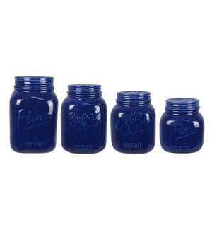 Ceramic Blue Mason Jar Shaped Canister 4pcs/Set with Silicone Seal