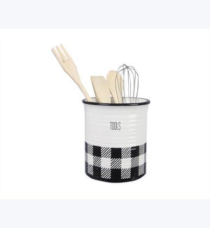 Ceramic Black and White Buffalo Plaid Kitchen Tool Holder with Tools