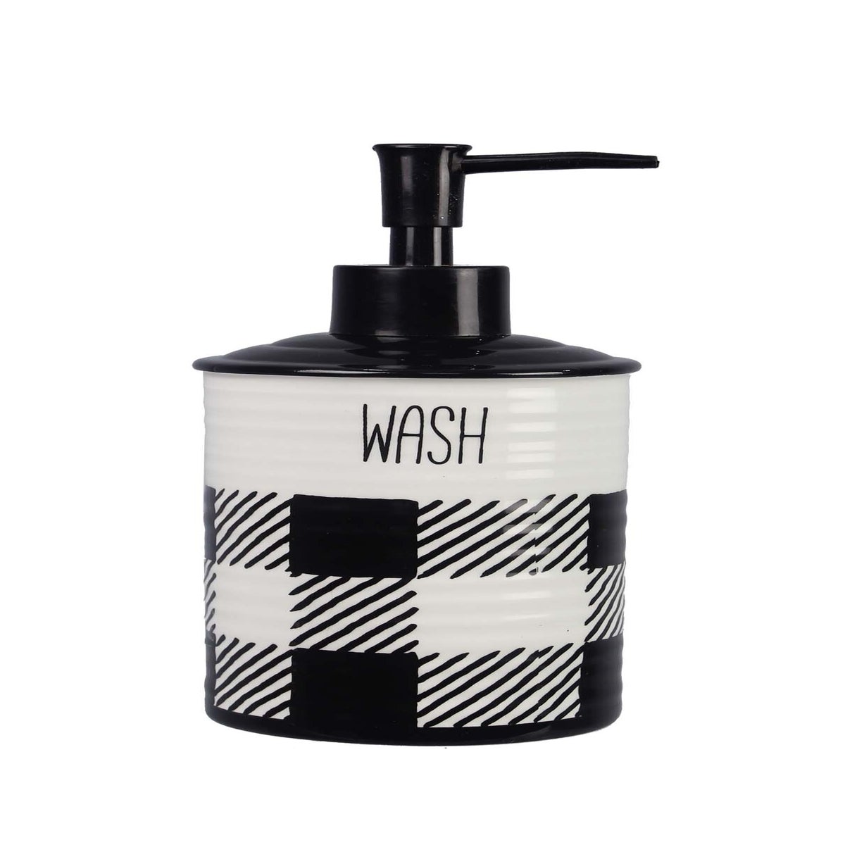 Ceramic Black and White Buffalo Plaid Lotion Dispenser