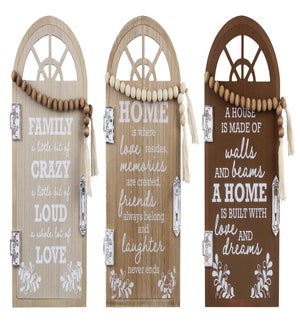 Wood Door Wall Sign with Bead Accent, 3 Assorted