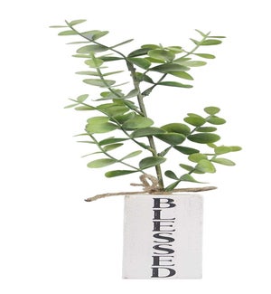 Wood Block Tabletop Stand with Artificial Plant