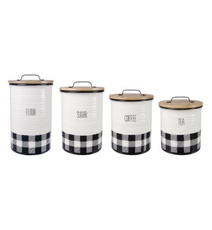 Ceramic Black and White Plaid Canister set of 4 with Bamboo Lids and Silicone Seal