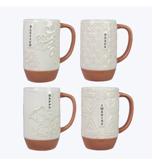 Ceramic Terracotta Design Mugs with Inspiration, 4 Assorted