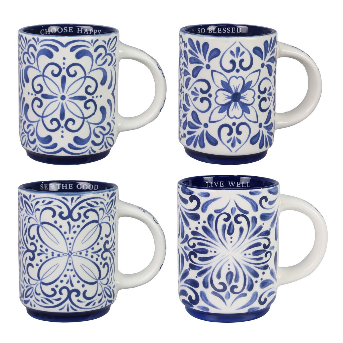 Ceramic Blue and White Talavera Mug 4 Assorted