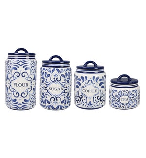Ceramic Blue and White Talavera Canister 4pcs. Set with Silicone Seal