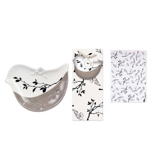 Ceramic Gray and White Bird Soap Dish with Cotton Towel Set