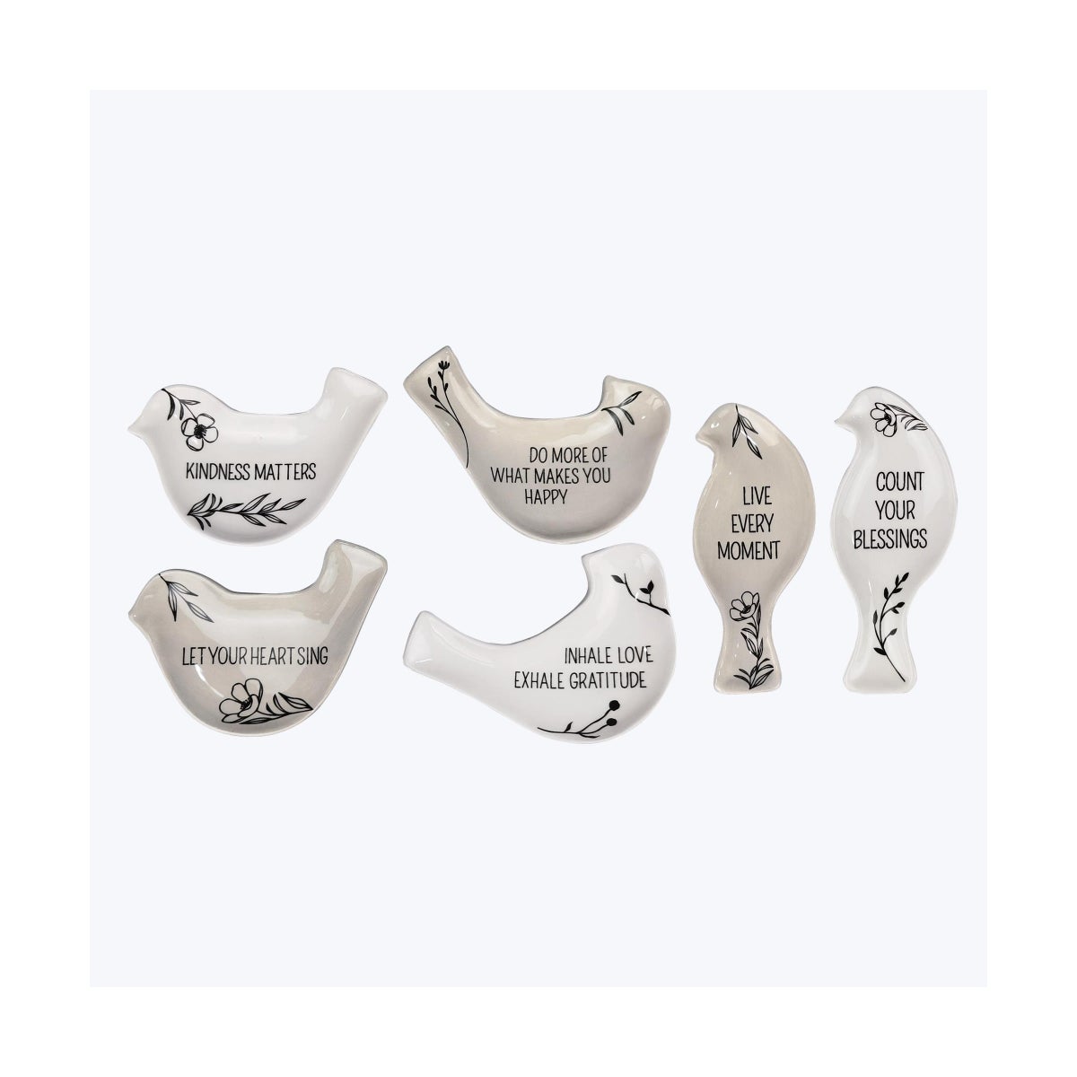 Ceramic Gray and White Bird Trinket Dish with Sentiments 6 Ast