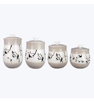 Ceramic Botanical Design Canister Set of 4 with Silicone Seal