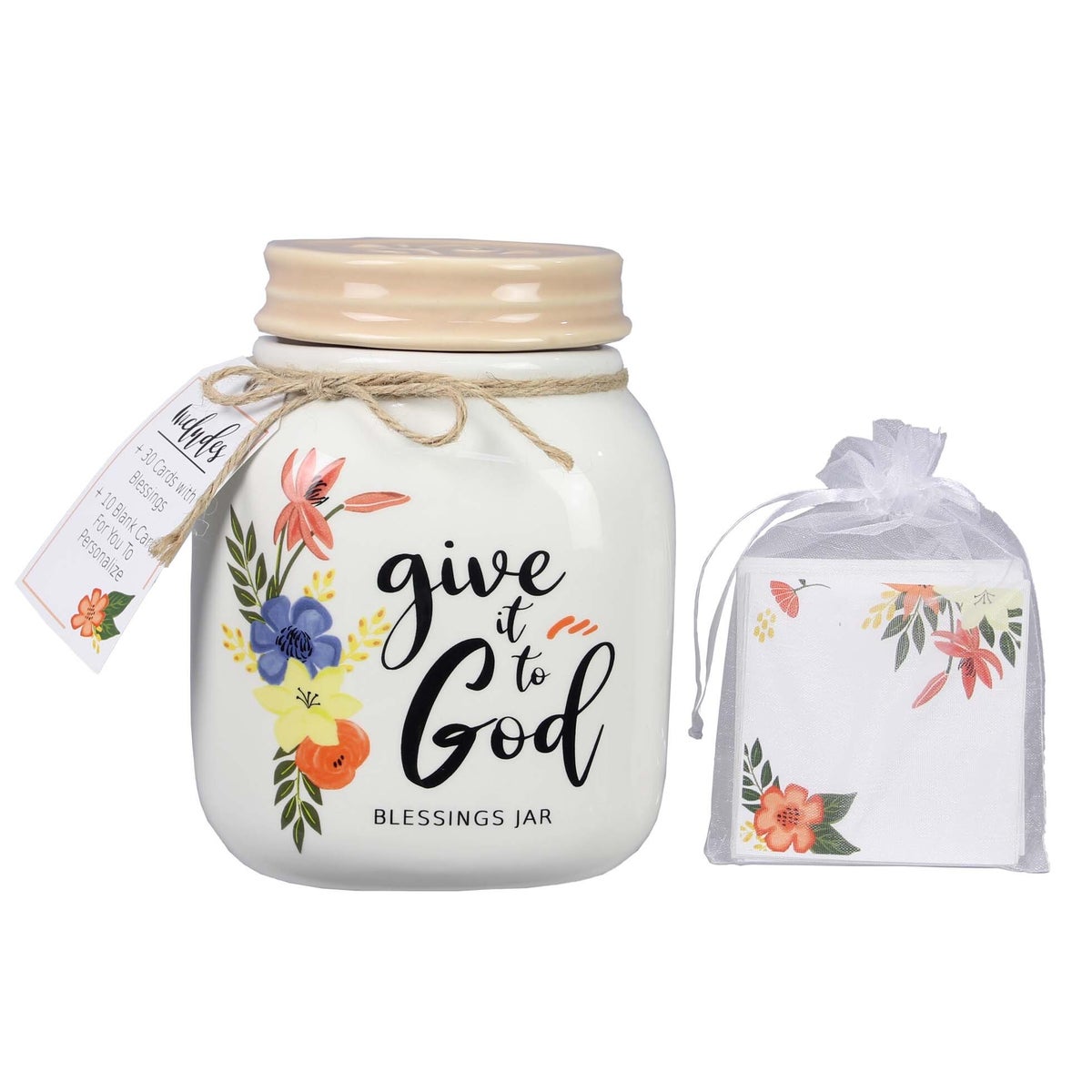 Ceramic Floral Give it to God Blessing Jar with 40 Cards