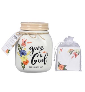 Ceramic Floral Give it to God Blessing Jar with 40 Cards