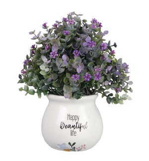 Ceramic Birthday/Beautiful Life Pot with Artificial Flower