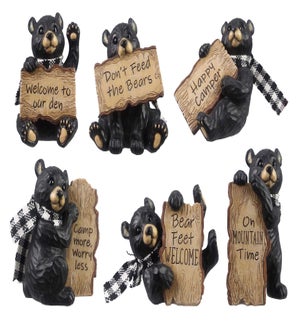 Resin Mini Bear with Buffalo Plaid Scarf Holding Signs 6 Ast