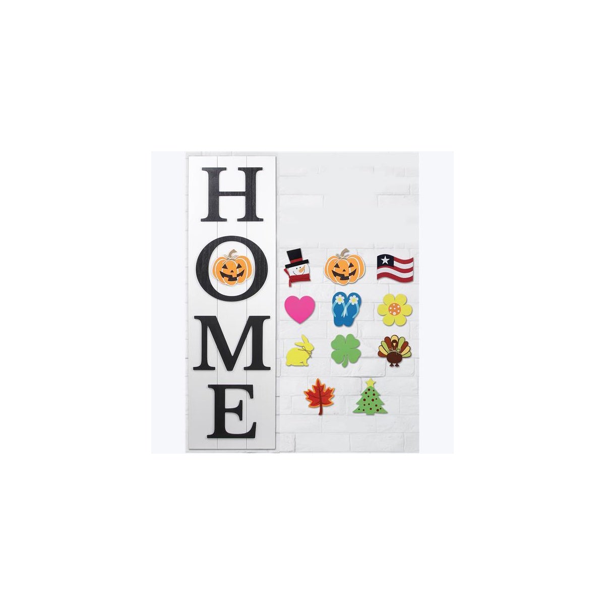 Wood HOME Door Leaner Sign Includes 11 Interchangeable Seasonal Icons