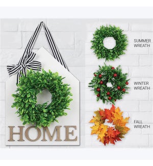 Wood Home Door Hanger Includes Three 10''  Interchangeable Seasonal Wreaths