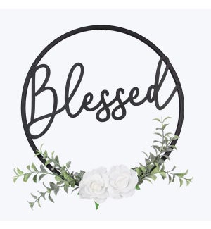 Metal Blessed Wall Sign with Flower