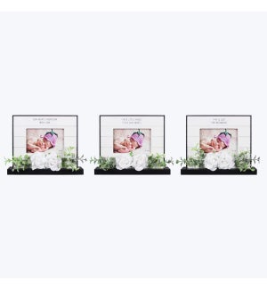 Wood Baby and Love 4X6 Tabletop Picture Frame with Artificial Flowers, 3 Assortment
