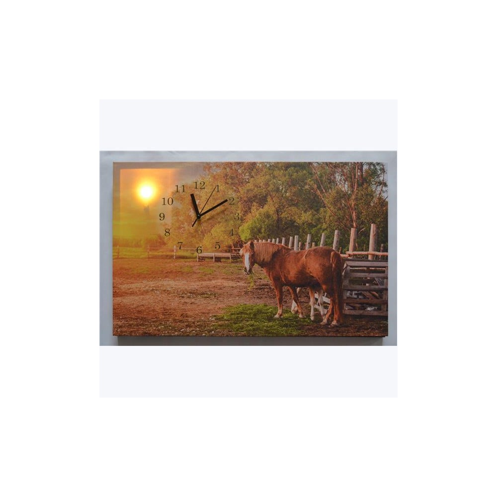 Canvas LED Light Up Canvas Wall Clock with Horse Scene