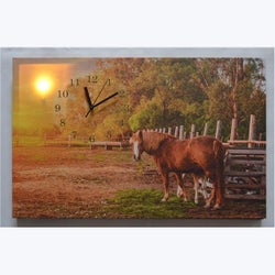 Canvas LED Light Up Canvas Wall Clock with Horse Scene