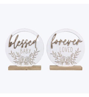 Wood Round Tabletop Word Cutout Signs, 2 Assorted