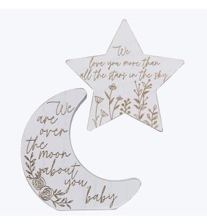 Wood Star and Moon Baby Tabletop Signs, 2 Assorted
