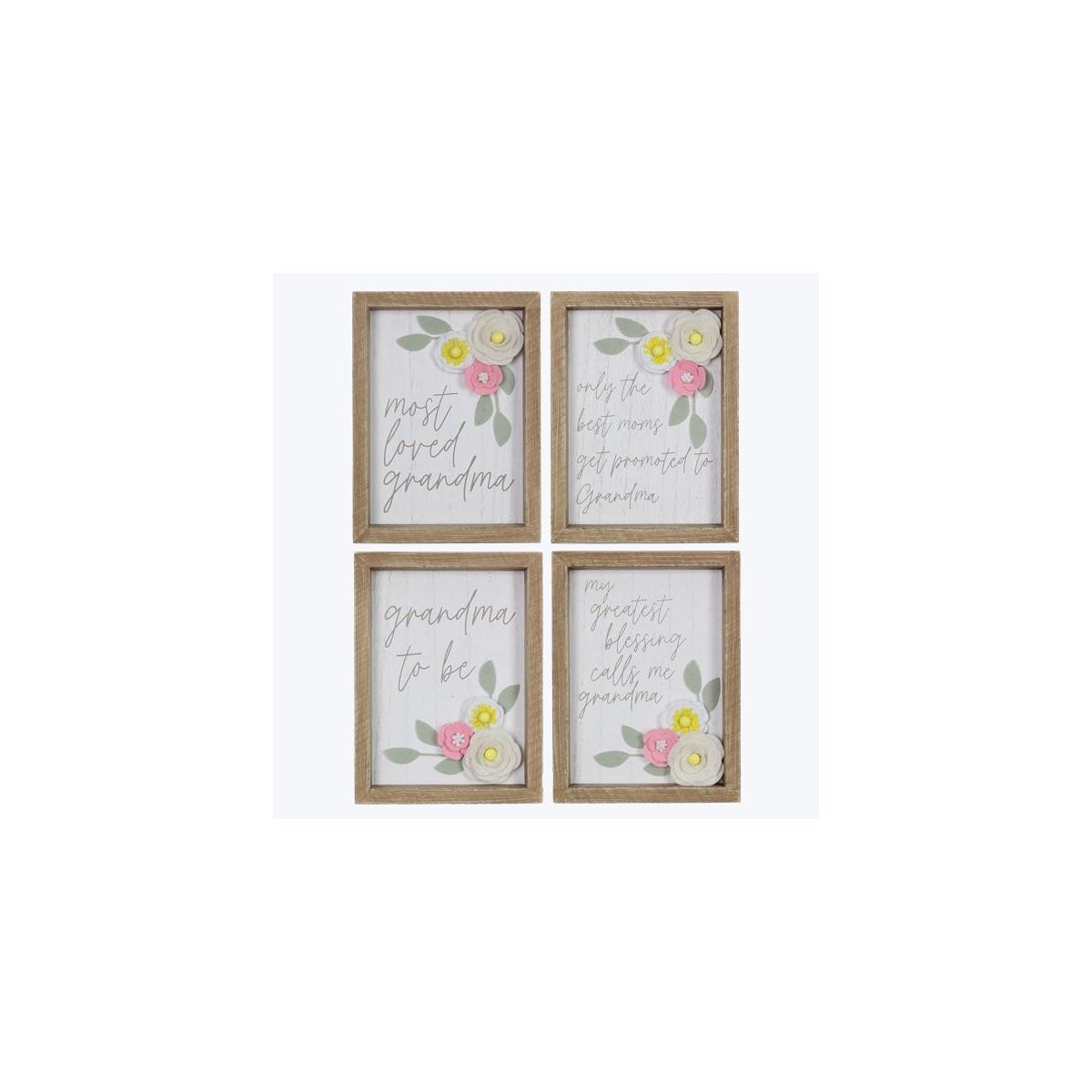 Wood Framed Grandma Wall/Tabletop Sign With Felt Flowers 4 Assorted