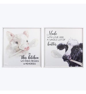 Canvas Country Animal Wall Art 2 Assorted, Cow, Pig, Spoon
