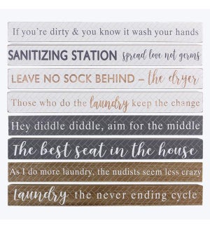 Wood Long Tabletop Block Laundry/Bath Sign 8 Assorted