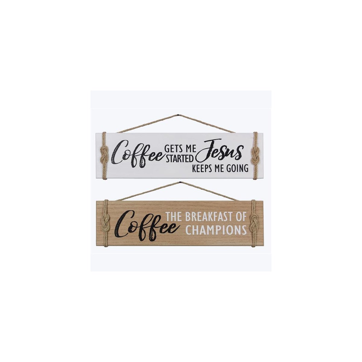 Wood Coffee Wall Sign With Rope 2 Assorted