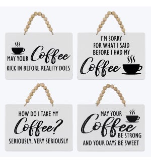 Wood Enamel Finished Coffee Wall Sign 4 Assorted