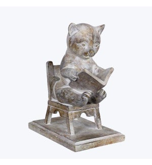 Resin Cat Reading on High Chair