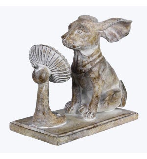 Resin Dog with Electric Fan, White Washed.