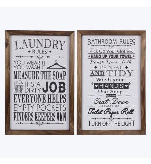 Wood Framed Laundry Wall Sign, 2 Assortment