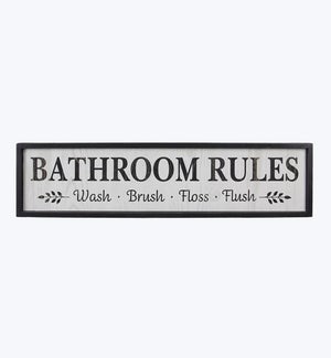 Wood Framed Bathroom Rules Wall Plaque