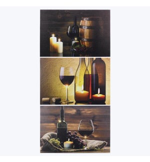 Canvas Wine Cellar LED Light Up Wall Art, 3 Assorted