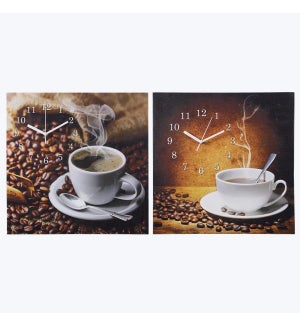 Canvas Coffee Wall Art with LED Light and Clock, 2 Assorted